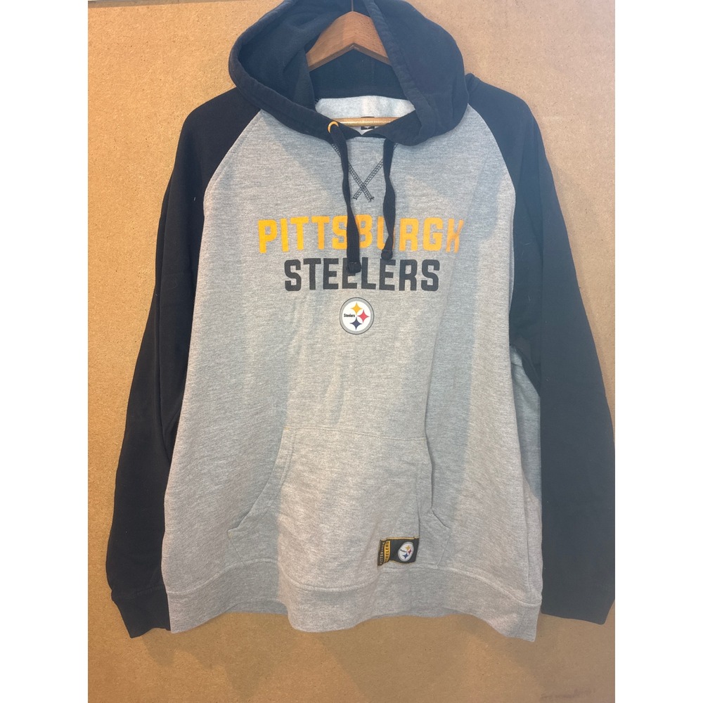 NFL Team Apparel Pittsburgh Steelers Hoodie Mens XL Grey Black Raglan Pullover